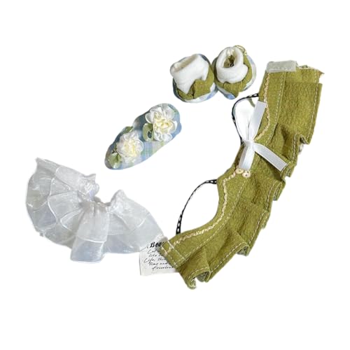 10 cm Baumwoll-Puppen-Kleidungs-Set für 10 cm Plüsch-Puppenzubehör, Anzug für Puppen, nur Kleidung, 1 grünes Kleid, 1 Rock, 2 Haarnadeln, 1 Schuhe 10 cm Baumwoll-Puppen-Kleidungs-Set für 10 cm Plüsch-Puppenzubehör, Anzug für Puppen, nur Kleidung, 1 grünes Kleid, 1 Rock, 2 Haarnadeln, 1 Schuhe von MINGSOLDIER