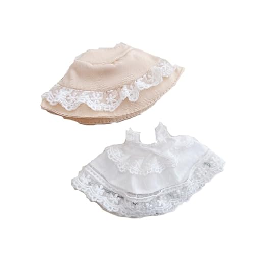10 cm Baumwoll-Puppen-Kleidungs-Set für 10 cm Plüsch-Puppenzubehör, Anzug ohne Puppe, nur Kleidung, 1 Hut + 1 weißes Kleid 10 cm Baumwoll-Puppen-Kleidungs-Set für 10 cm Plüsch-Puppenzubehör, Anzug ohne Puppe, nur Kleidung, 1 Hut + 1 weißes Kleid von MINGSOLDIER