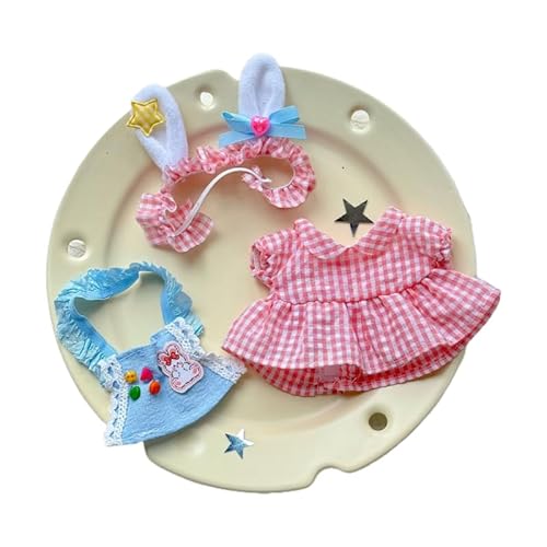 10 cm Baumwoll-Puppen-Kleidungs-Set für 10 cm große Plüsch-Puppenzubehör, Anzug ohne Puppe, nur Kleidung, 1 Haarband + 1 Lätzchen + 1 rotes Kleid von MINGSOLDIER