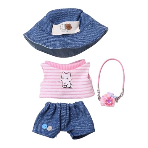 15 cm - 17 cm Puppenkleidung, geeignet für Labubu, 17 cm, 15 cm, Puppenzubehör, sitzend, keine Puppe, Kleidung, 1 Hut + 1 rosa Hemd + 1 Hose + 1 Kamera 15 cm - 17 cm Puppenkleidung, geeignet für Labubu, 17 cm, 15 cm, Puppenzubehör, sitzend, keine Puppe, Kleidung, 1 Hut + 1 rosa Hemd + 1 Hose + 1 Kamera von MINGSOLDIER