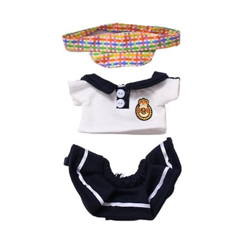 15 cm - 17 cm Puppenkleidung, geeignet für Labubu, 17 cm, 15 cm, Puppenzubehör, sitzend, keine Puppe, Kleidung, 1 Rock, 1 Hut, ein schwarzer Anzug und ein roter karierter Punkt-Hut von MINGSOLDIER