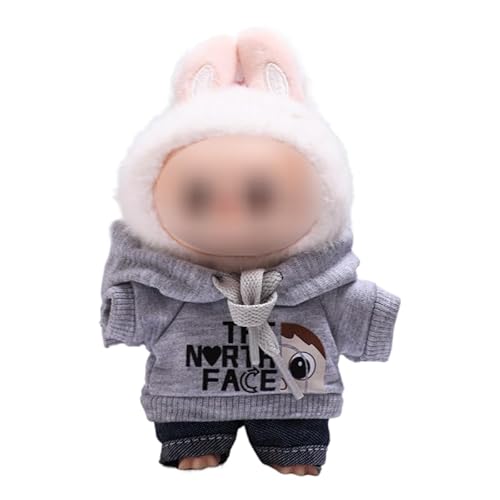 15 cm - 17 cm Puppenkleidung, geeignet für Labubu, 17 cm, 15 cm, Puppenzubehör, sitzend, keine Puppe, Kleidung, 1 grauer Kapuzenpullover + 1 Hose 15 cm - 17 cm Puppenkleidung, geeignet für Labubu, 17 cm, 15 cm, Puppenzubehör, sitzend, keine Puppe, Kleidung, 1 grauer Kapuzenpullover + 1 Hose von MINGSOLDIER