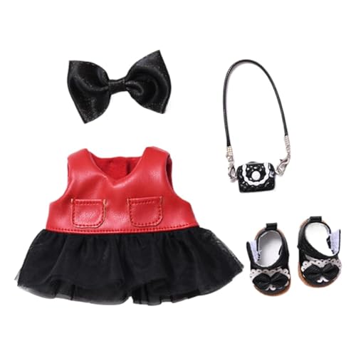 15 cm - 17 cm Puppenkleidung, geeignet für Labubu 17 cm 15 cm Puppenzubehör, sitzend, keine Puppe, 1 roter Ledermantel, 1 schwarzes Gaze-Kleid, 1 kleine schwarze Tasche, 1 schwarze Prinzessinnenschuhe 15 cm - 17 cm Puppenkleidung, geeignet für Labubu 17 cm 15 cm Puppenzubehör, sitzend, keine Puppe, 1 roter Ledermantel, 1 schwarzes Gaze-Kleid, 1 kleine schwarze Tasche, 1 schwarze Prinzessinnenschuhe von MINGSOLDIER