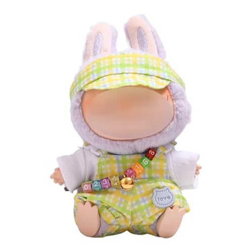 15 cm - 17 cm Puppenkleidung, geeignet für Labubu 17 cm 15 cm Puppenzubehör, sitzend, keine Puppe, nur Kleidung, 1 grün karierter Overall + 1 Hut + 1 Richtung 15 cm - 17 cm Puppenkleidung, geeignet für Labubu 17 cm 15 cm Puppenzubehör, sitzend, keine Puppe, nur Kleidung, 1 grün karierter Overall + 1 Hut + 1 Richtung von MINGSOLDIER