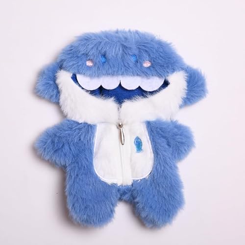 15 cm - 17 cm Puppenkleidung, geeignet für Labubu, 17 cm, 15 cm, Puppenzubehör, sitzend, keine Puppe, nur Kleidung, 1 blauer Haifischbein-Overall, keine Puppe von MINGSOLDIER
