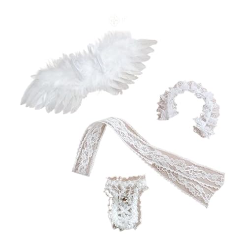 17 cm Puppenkleidung, geeignet für 17 cm große Labubu-Puppenzubehör, sitzend 1 Flügel + 1 Stirnband + 1 Seidenband + 1 Overall Weiß Set Keine Puppe von MINGSOLDIER