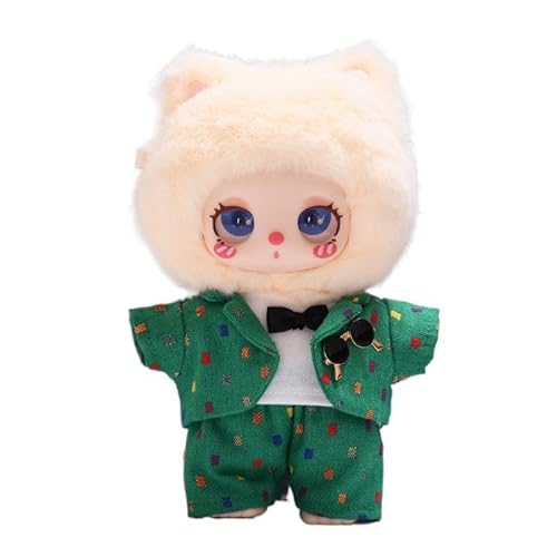 Baumwoll-Puppen-Kleidungs-Set für 16 cm große Luky Cat Puppen, Zubehör Anzug 2top + 1 Hose, grünes Set ohne Puppe von MINGSOLDIER
