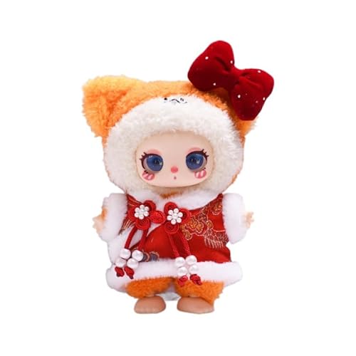 Baumwoll-Puppen-Kleidungs-Set für 16 cm große Luky Cat Puppen, Zubehör Anzug rot 1 Schleife + 1 Oberteil ohne Puppe von MINGSOLDIER