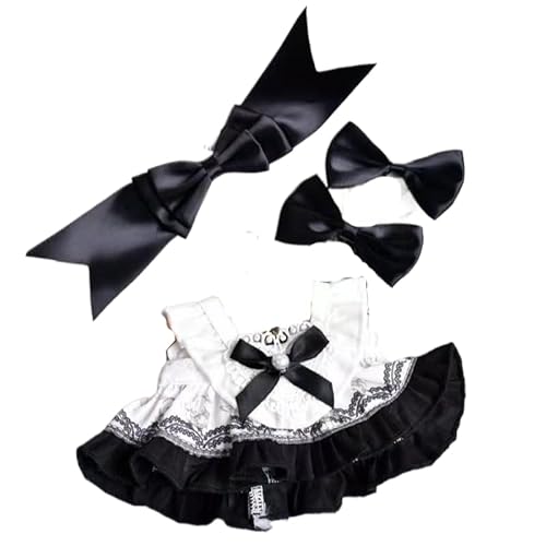 Baumwoll-Puppen-Kleidungs-Set für 20 cm Plüschpuppen, Zubehör Anzug 1 Kleid + 1 Haarband + 2 Haarnadeln, schwarzes Set ohne Puppe von MINGSOLDIER