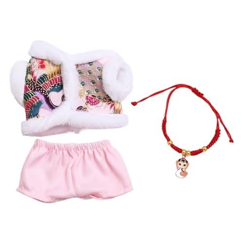 Baumwoll-Puppen-Kleidungsset für 16 cm große Luky Cat Puppen, Zubehör Anzug 1 Hose + 1 Oberteil + 1 Halskette, rosa Set ohne Puppe von MINGSOLDIER
