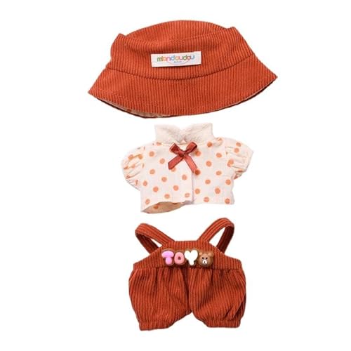 Baumwoll-Puppen-Kleidungsset für 16 cm große Luky Cat Puppen, Zubehör Anzug 1 Hut + 1 Hemd + 1 orangefarbener Strampler ohne Puppe von MINGSOLDIER