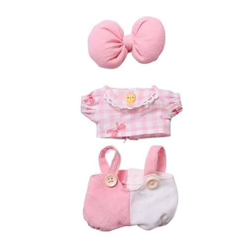 Baumwoll-Puppen-Kleidungsset für 16 cm große Luky Cat Puppen, Zubehör Anzug 1 Schleife + 1 Hemd + 1 Strampler rosa Set keine Puppe von MINGSOLDIER
