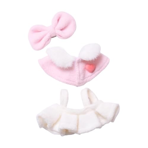 Baumwoll-Puppen-Kleidungsset für 16 cm große Luky Cat Puppen, Zubehör Anzug 1 Schleife + 1 rosa Umhang + 1 Kleid keine Puppe von MINGSOLDIER