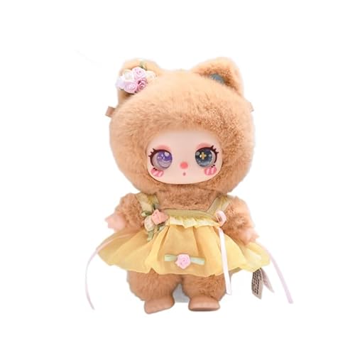 Baumwoll-Puppen-Kleidungsset für 16 cm große Luky Cat Puppen, Zubehör Anzug 1Kopfschmuck + 1 Kleid, Gelb, Set ohne Puppe von MINGSOLDIER