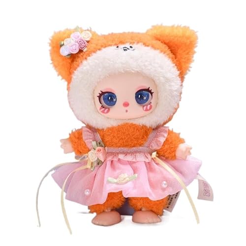 Baumwoll-Puppen-Kleidungsset für 16 cm große Luky Cat Puppen, Zubehör Anzug 1Kopfschmuck + 1 Kleid, rosa Set ohne Puppe von MINGSOLDIER
