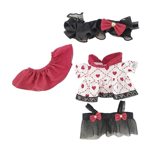 Baumwoll-Puppen-Kleidungsset für 20 cm Plüschpuppen, Zubehör-Anzug, 1 Haarband, 1 Rock, 2 Kleider, rot, Set ohne Puppe Baumwoll-Puppen-Kleidungsset für 20 cm Plüschpuppen, Zubehör-Anzug, 1 Haarband, 1 Rock, 2 Kleider, rot, Set ohne Puppe von MINGSOLDIER