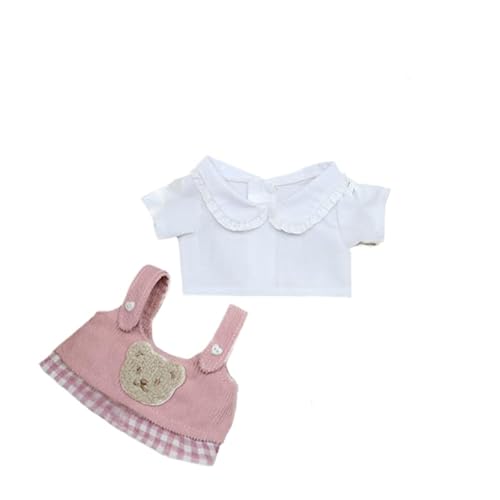 Baumwoll-Puppen-Kleidungsset für 20 cm Plüschpuppen, Zubehör-Anzug, 1 Hemd + 1 Riemen, Kleid, Rosa, Set ohne Puppe von MINGSOLDIER