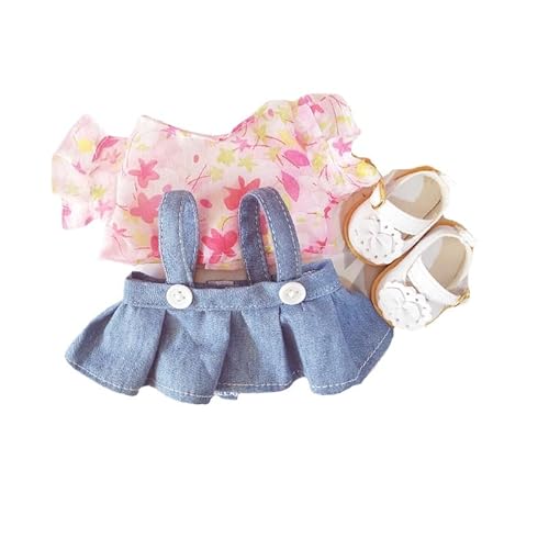 Baumwoll-Puppen-Kleidungsset für 20 cm Plüschpuppen, Zubehör-Anzug, 1 Hemd + 1 Riemenkleid + 1 Schuhe, keine Puppe von MINGSOLDIER
