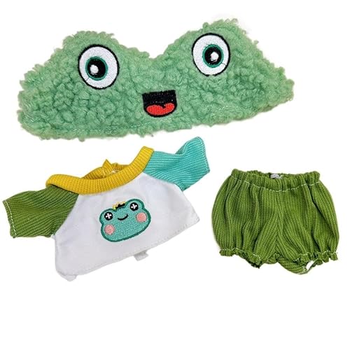 Baumwoll-Puppen-Kleidungsset für 20 cm Plüschpuppen, Zubehör-Anzug, 1 Hut + 1 Hemd + 1 Hose, Frosch-Set ohne Puppe von MINGSOLDIER