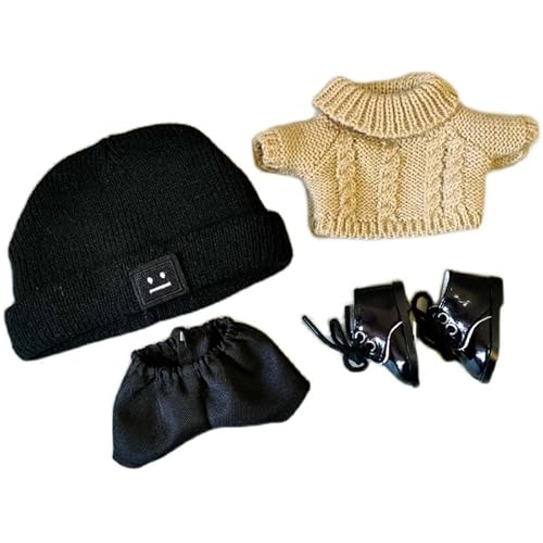 Baumwoll-Puppen-Kleidungsset für 20 cm Plüschpuppen, Zubehör-Anzug, 1 Hut + 1 Pullover + 1 Hose + 1 Schuhe, keine Puppe von MINGSOLDIER