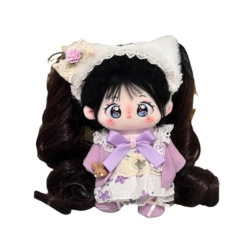 Baumwoll-Puppen-Kleidungsset für 20 cm Plüschpuppen, Zubehör-Anzug, 1 Weste, 1 Kleid, 1 Kopfschmuck, 1 Schuhe, Violett, Set ohne Puppe von MINGSOLDIER