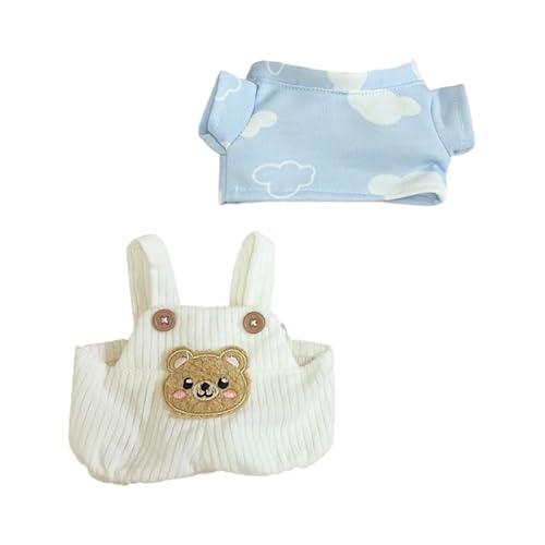 Baumwoll-Puppen-Kleidungsset für 20 cm Plüschpuppen, Zubehör-Anzug, 1 weißer Strampler + 1 Shirt ohne Puppe von MINGSOLDIER