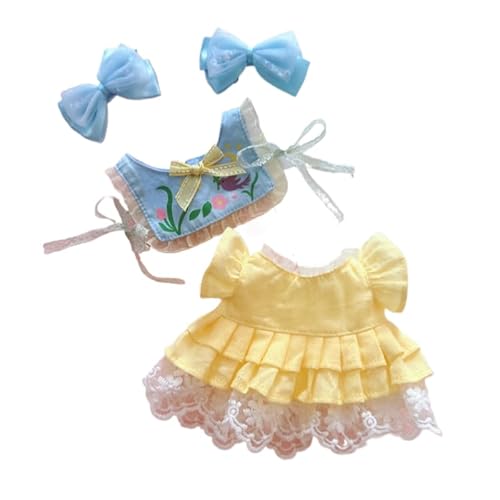 Baumwoll-Puppen-Kleidungsset für 20 cm Plüschpuppen, Zubehör-Anzug, 2 Bogen + 1 Halsband + 1 Kleid, Gelb, Set ohne Puppe von MINGSOLDIER