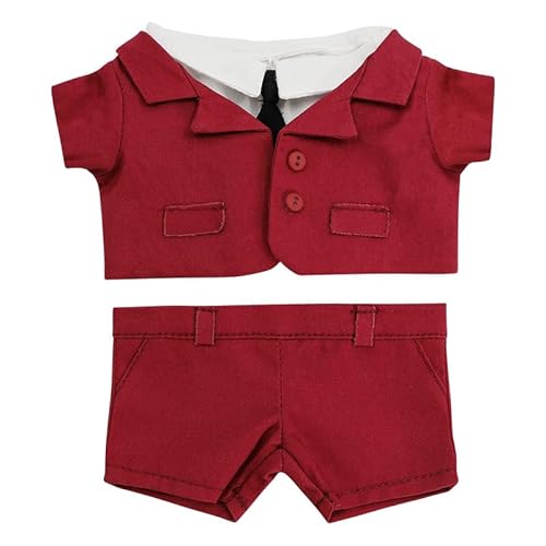 Baumwoll-Puppen-Kleidungsset für 20 cm Plüschpuppen, Zubehör-Anzug, 2 Oberteil + 1 Hose + 1 Krawatte, rot, Set ohne Schuhe, keine Puppe Baumwoll-Puppen-Kleidungsset für 20 cm Plüschpuppen, Zubehör-Anzug, 2 Oberteil + 1 Hose + 1 Krawatte, rot, Set ohne Schuhe, keine Puppe von MINGSOLDIER