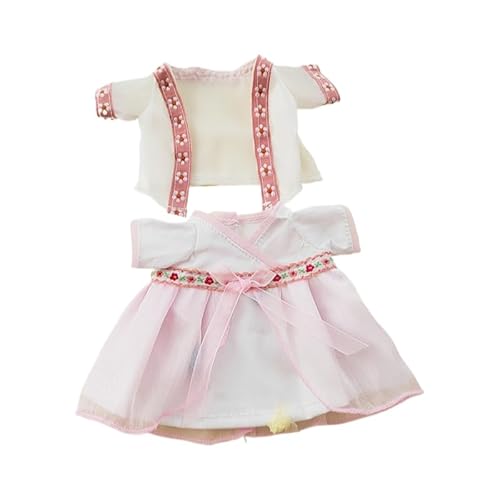 Baumwoll-Puppen-Kleidungsset für 20 cm Plüschpuppen, Zubehör Anzug 1 Mantel + 1 Kleid, Rosa, Set ohne Puppe von MINGSOLDIER