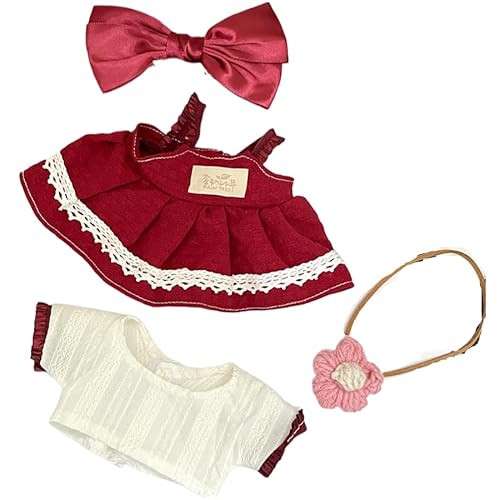 Baumwoll-Puppen-Kleidungsset für 20 cm Plüschpuppen, Zubehör-Anzug 1 Schleife + 1 Kleid + 1 Hemd + 1 Blumenbeutel ohne Puppe von MINGSOLDIER