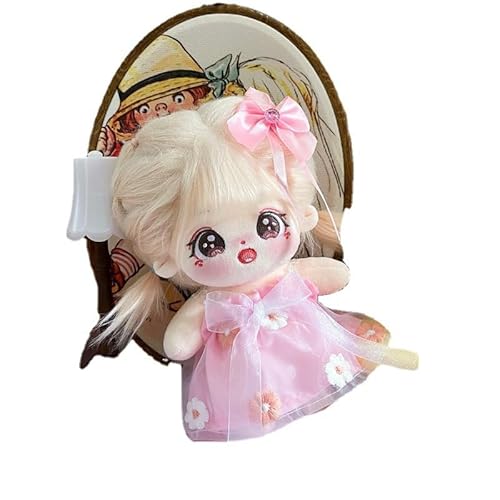 Baumwoll-Puppen-Kleidungsset für 20 cm Plüschpuppen, Zubehör Anzug 1Kopfschmuck + 1 Kleid, Rosa, Set ohne Puppe von MINGSOLDIER