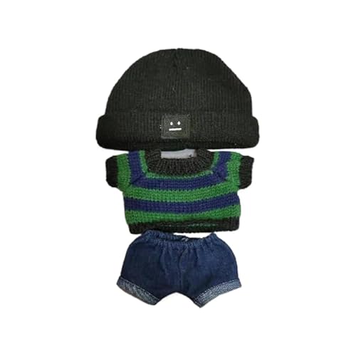 Baumwoll-Puppen-Kleidungsset für 20 cm große Plüschpuppen, Zubehör-Anzug, 1 Hut + 1 grüner Pullover + 1 Hose, keine Puppe von MINGSOLDIER