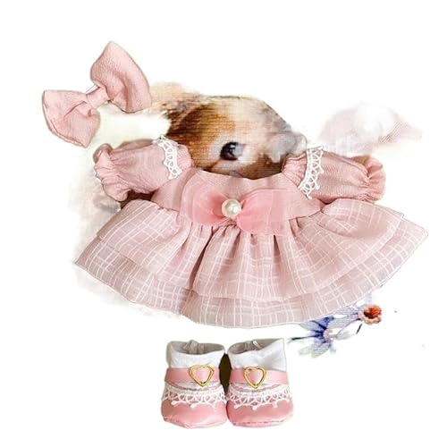 Baumwoll-Puppen-Kleidungsset für 20 cm große Plüschpuppen, Zubehör-Anzug 1 Schleife + 1 Kleid + 1 Schuhe, Rosa, Set ohne Puppe von MINGSOLDIER