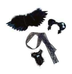 Labubu-Puppen-Kleidungs-Set für 17 cm große Labubu-Zubehör, 1 Flügel + 1 Stirnband + 1 Seidenband + 1 Overall (schwarze Spitze, 4-teiliges Set) von MINGSOLDIER