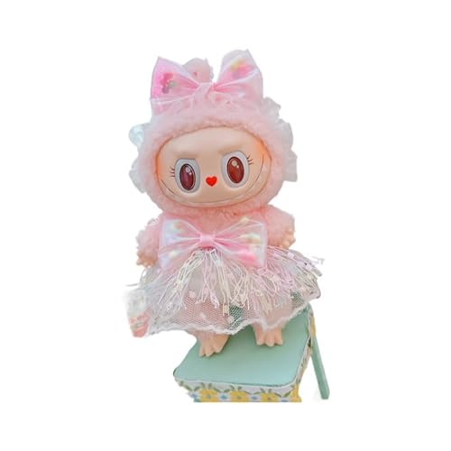 Labubu-Puppen-Kleidungs-Set für 17 cm große Labubu-Zubehör, Anzug für Puppe, 1 Kleid + 1 Haarnadel (rosa Quastenkleider-Set) von MINGSOLDIER