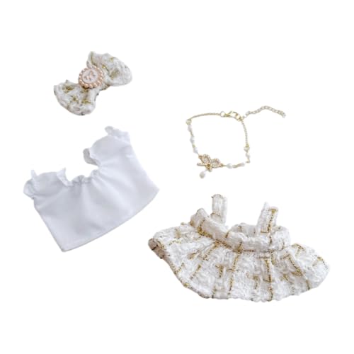 Labubu-Puppen-Kleidungs-Set für 17 cm große Labubu-Zubehör, Anzug für keine Puppe, 1 Haarnadel, 1 Kleid, 1 Oberteil, 1 Halskette, goldfarben, 4-teiliges Set Labubu-Puppen-Kleidungs-Set für 17 cm große Labubu-Zubehör, Anzug für keine Puppe, 1 Haarnadel, 1 Kleid, 1 Oberteil, 1 Halskette, goldfarben, 4-teiliges Set von MINGSOLDIER
