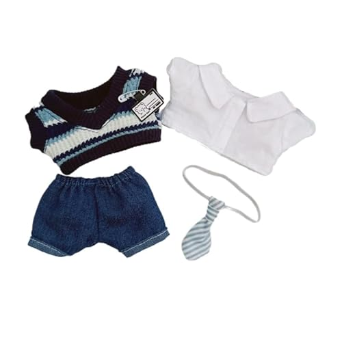 Labubu-Puppen-Kleidungs-Set für 17 cm große Labubu-Zubehör, Anzug für keine Puppe, 1 Weste, 1 Hemd, 1 Hose, 1 Krawatte (Blau, 4-teiliges Set) von MINGSOLDIER
