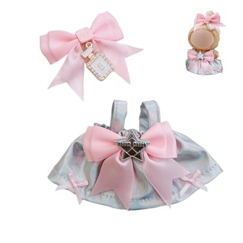 15 cm - 17 cm Puppenkleidung, geeignet für Labubu, 17 cm, 15 cm, Puppenzubehör, sitzend, keine Puppe, Kleidung (silberfarbenes Kleid, 2-teiliges Set) von MINGSOLDIER