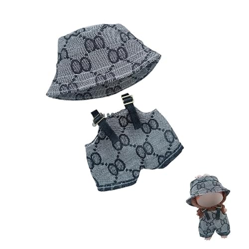 Labubu-Puppen-Kleidungs-Set für 17 cm große Labubu-Zubehör, Anzug ohne Puppe, 1 Hut + 1 Overall (schwarzer Overall, 2-teiliges Set) von MINGSOLDIER