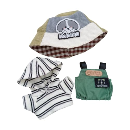 Labubu-Puppen-Kleidungs-Set für 17 cm große Labubu-Zubehör, Anzug ohne Puppe, 1 Hut + 1 Strampler + 1 Oberteil (Outdoor Explorer 3-teiliges Set) von MINGSOLDIER