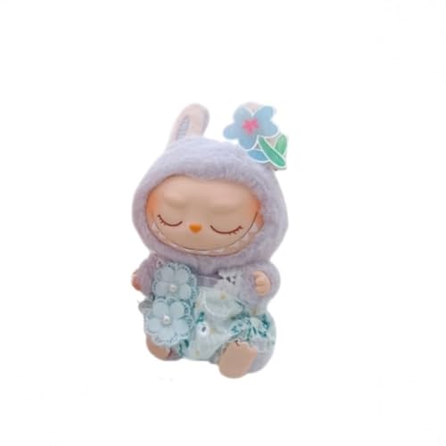 Labubu-Puppen-Kleidungs-Set für 17 cm große Labubu-Zubehör, Anzug ohne Puppe, 1 Kleid + 1 Overall (blaues Blumen-Set) von MINGSOLDIER