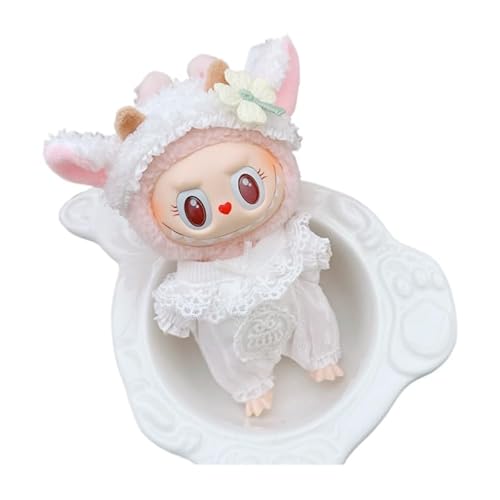 Labubu-Puppen-Kleidungs-Set für 17 cm große Labubu-Zubehör, Anzug ohne Puppe, 1 Kopfschmuck + 1 Overall (weißes Schaf, 2-teiliges Set) von MINGSOLDIER