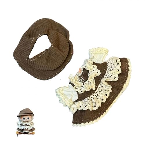Labubu-Puppen-Kleidungs-Set für 17 cm große Labubu-Zubehör, Anzug ohne Puppe, Kleidung (braunes Kleid + Hut) von MINGSOLDIER