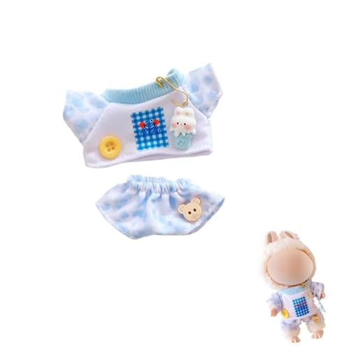Labubu-Puppen-Kleidungs-Set für 17 cm große Labubu-Zubehör, Anzug ohne Puppe, nur Kleidung, 1 Hemd + 1 Hose, Blau, 2-teiliges Set von MINGSOLDIER