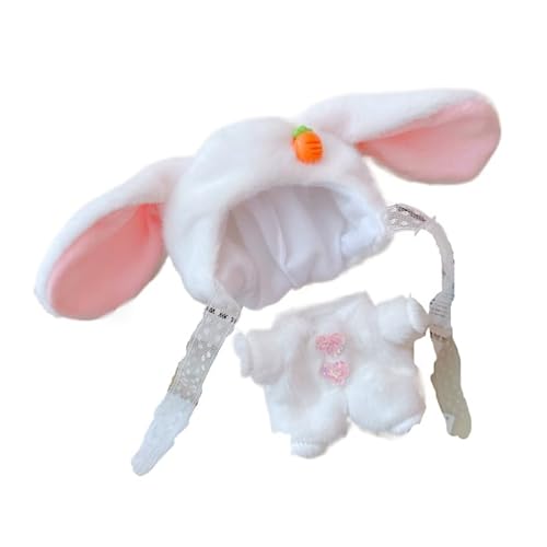 Labubu-Puppen-Kleidungs-Set für 17 cm große Labubu-Zubehör, Anzug ohne Puppe, nur Kleidung, 1 Kopfbedeckung + 1 Overall (Kaninchen, 2-teiliges Set) von MINGSOLDIER