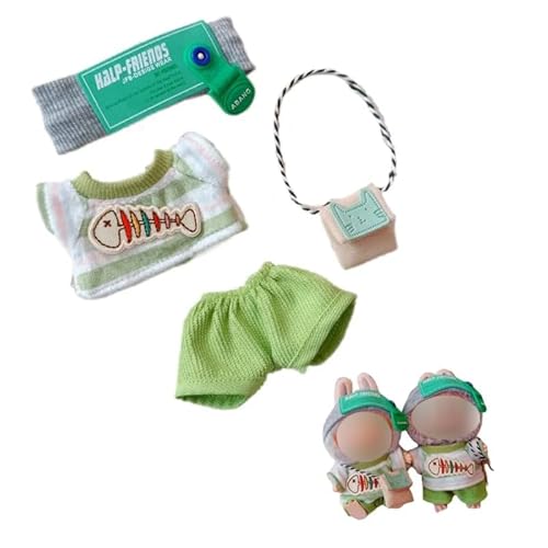 Labubu-Puppenkleidungs-Set für 17 cm große Labubu-Zubehör, Anzug ohne Puppe, 1 Hemd + Haarband + 1 Tasche + 1 Hose (grünes Freizeitset) von MINGSOLDIER