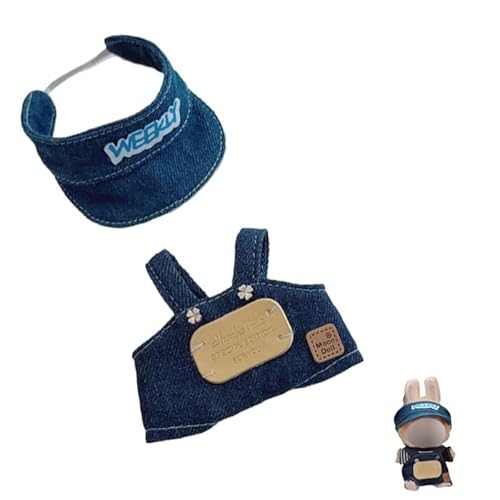 Labubu-Puppen-Kleidungs-Set für 17 cm große Labubu-Zubehör, Anzug ohne Puppe, nur Kleidung (1 Cowboy-Strampler + 1 Entenschnabel-Hut) von MINGSOLDIER