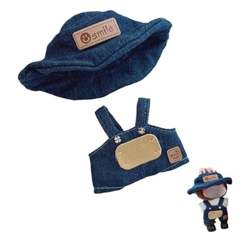 Labubu-Puppen-Kleidungs-Set für 17 cm große Labubu-Zubehör, Anzug ohne Puppe, nur Kleidung (1 Cowboy-Strampler + 1 runder Hut) von MINGSOLDIER