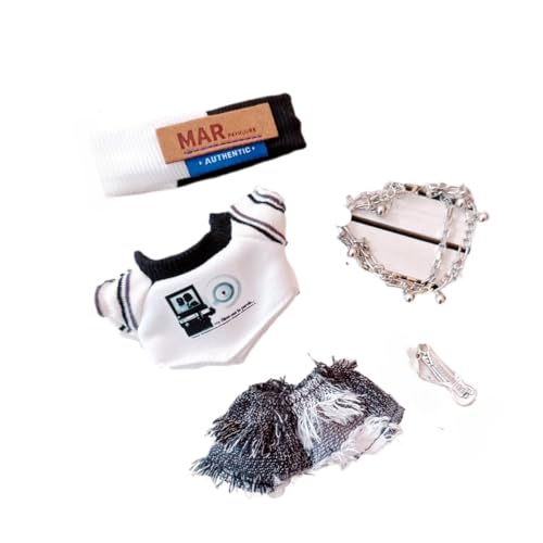 Labubu-Puppenkleidungs-Set für 17 cm große Labubu-Zubehör, 17 cm, keine Puppe, 1 Haarband, 1 Hemd, 1 Hose, 1 Halskette, 1 Gitarre, Grau, 5-teiliges Set von MINGSOLDIER