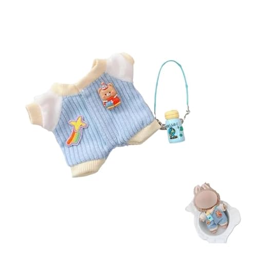 Labubu-Puppenkleidungs-Set für 17 cm große Labubu-Zubehör, Anzug für Puppen, 1 Overall + 1 Hemd + 1 Schuhe (blauer Kletteranzug + Wasserkocher), 17 cm von MINGSOLDIER